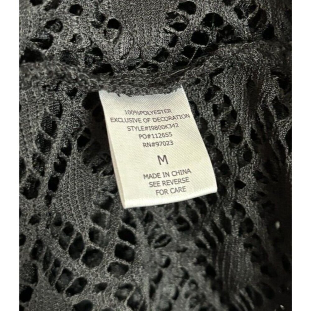 Miken Women's Juniors Crochet Cover-up Batwing Sleeves V-Neck Medium Black NWT's - Picture 8 of 8